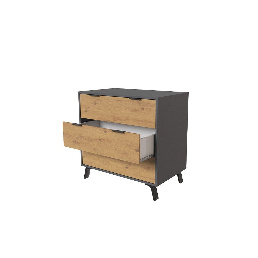 Cómoda con 3 Cajones, para Dormitorio, Acabado en Color Gris/roble, Medidas: 80 cm (Ancho) x 78,2 cm (Alto) x 48 cm (Fondo)