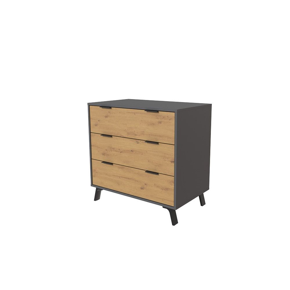 Cómoda con 3 Cajones, para Dormitorio, Acabado en Color Gris/roble, Medidas: 80 cm (Ancho) x 78,2 cm (Alto) x 48 cm (Fondo)