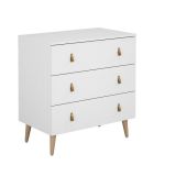 Cómoda con 3 Cajones, para Dormitorio, Acabado en Color Blanco, Medidas: 80 cm (Ancho) x 83,5 cm (Alto) x 48 cm (Fondo)