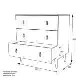 Cómoda con 3 Cajones, para Dormitorio, Acabado en Color Blanco, Medidas: 80 cm (Ancho) x 83,5 cm (Alto) x 48 cm (Fondo)