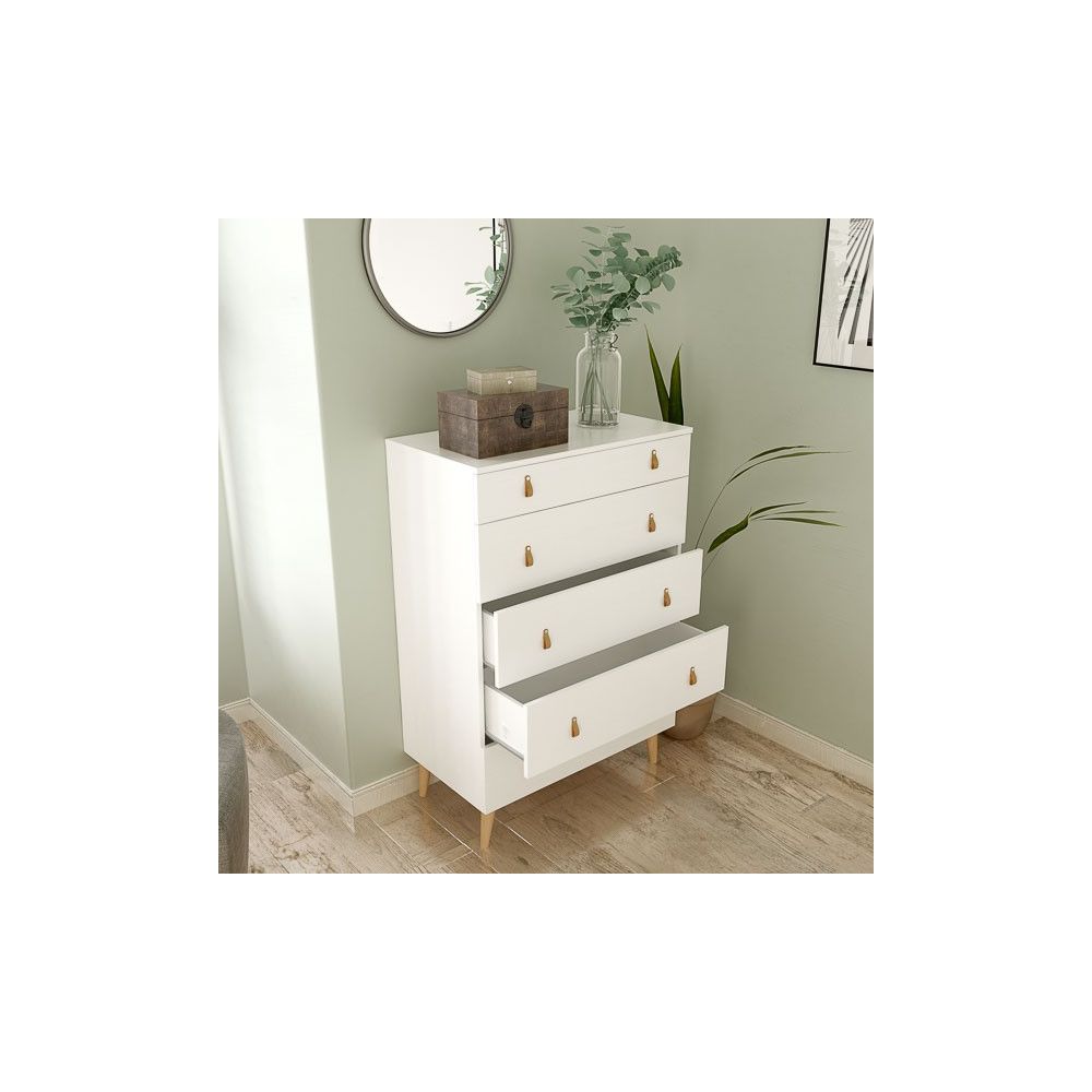 Cómoda con 5 Cajones, para Dormitorio, Acabado en Color Blanco, Medidas: 80 cm (Ancho) x 120 cm (Alto) x 48 cm (Fondo)