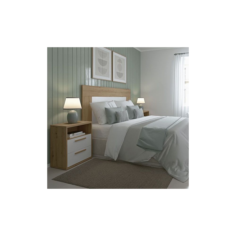 Cabezal para Cama de Matrimonio con patas, Color Blanco y Roble, Medidas: 160 cm (Ancho) x 130 cm (Alto) x 2,5 cm (Fondo)