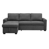 Sofá Cama 3 Plazas Reversible con Chaiselongue y Almacenaje, Tapizado en Tela Gris, 229x93x153 cm