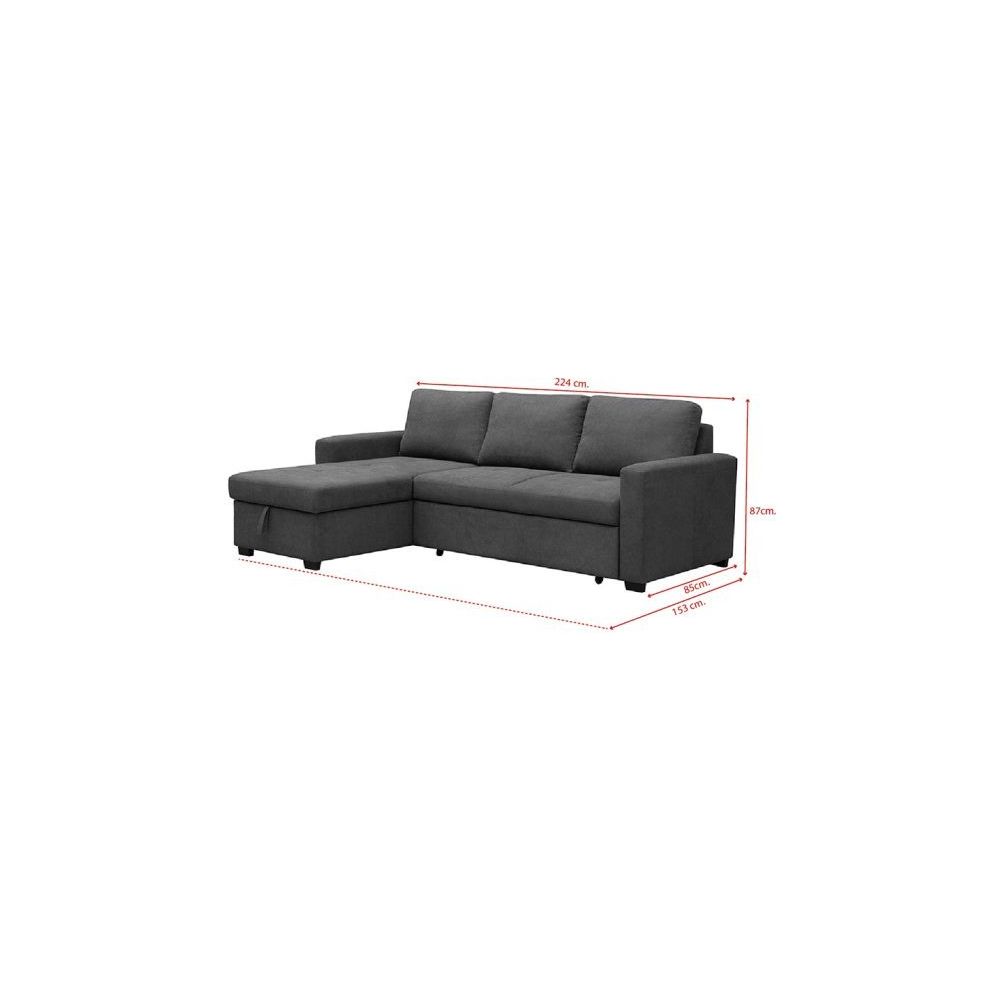 Sofá Cama 3 Plazas Reversible con Chaiselongue y Almacenaje, Tapizado en Tela Gris, 229x93x153 cm