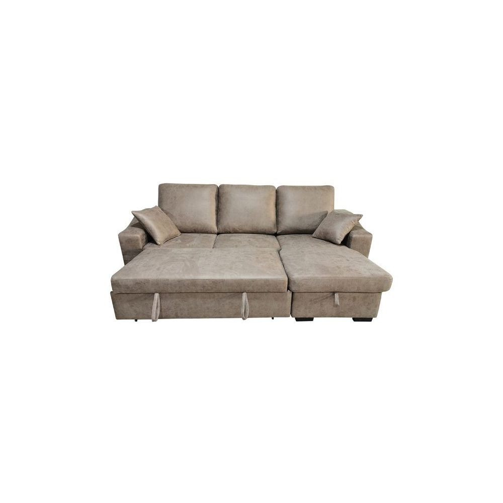 Sofá Cama 3 Plazas Reversible con Chaiselongue y Almacenaje, Tapizado en Tela Cemento, 229x93x153 cm