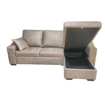 Sofá Cama 3 Plazas Reversible con Chaiselongue y Almacenaje, Tapizado en Tela Cemento, 229x93x153 cm