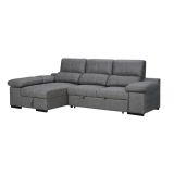 Sofá con Chaiselongue Reversible Color Cemento, Asientos Extensibles y Arcón, 291x160x104 cm, Tapizado en Tela