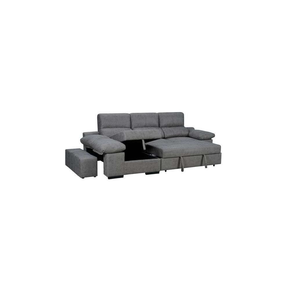 Sofá con Chaiselongue Reversible Color Cemento, Asientos Extensibles y Arcón, 291x160x104 cm, Tapizado en Tela