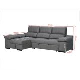 Sofá con Chaiselongue Reversible Color Cemento, Asientos Extensibles y Arcón, 291x160x104 cm, Tapizado en Tela