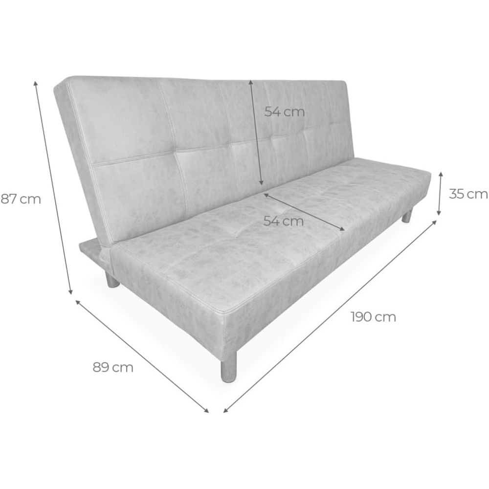 Sofá Cama 3 Plazas de Diseño Moderno, Estructura de Madera, Tapizado Color Piedra, 188x88x88 cm