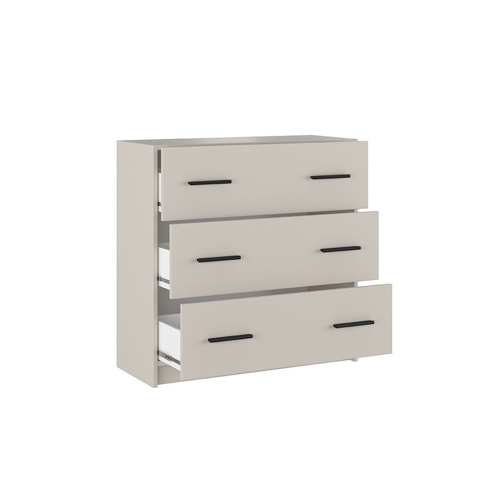 Cómoda de 3 Cajones para Dormitorio, Cajonera Dormitorio, Acabado en Beige y Negro, 80 cm (Lar) x 81 cm (Al) x 34,4 cm (Fon)
