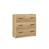 Cómoda de 3 Cajones para Dormitorio, Cajonera Dormitorio, Acabado en Mauvella y Negro, 80 cm (Lar) x 81 cm (Al) x 34,4 cm (Fon)