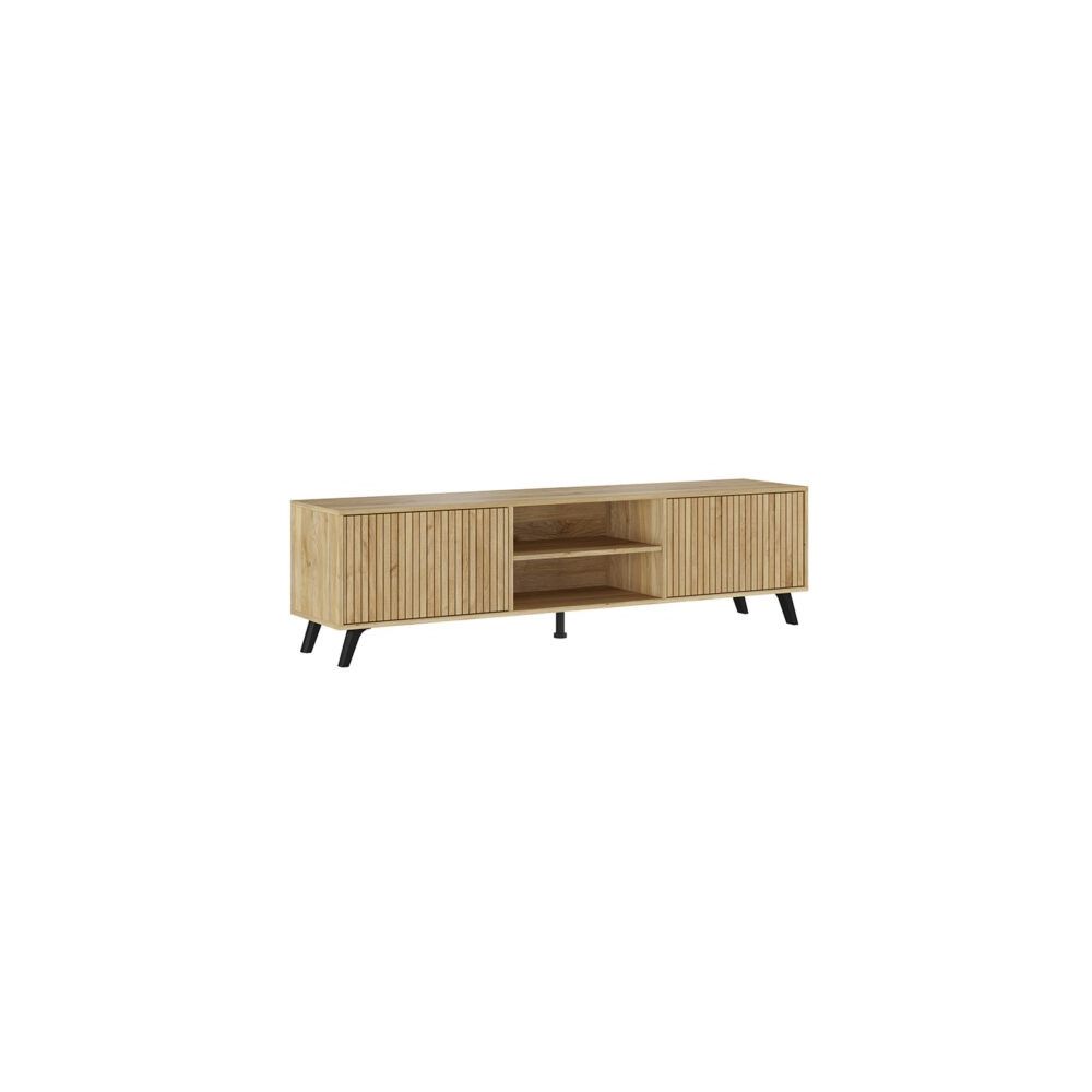 Mueble de TV + 2 Estantes, 2 Compartimentos y 2 Puertas,Mauvella - Rayas, 49cm(Alto)x 180cm (Ancho) x 40cm (Fondo)