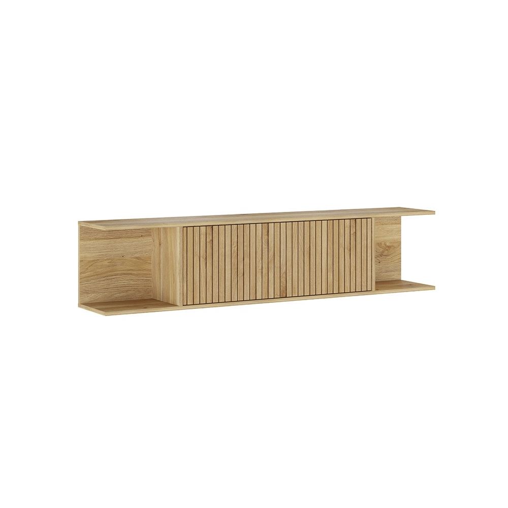 Mueble de TV de Diseño Nórdico + Modulo Alto, 2 Compartimentos y 2 Puertas,Mauvella Rayas, 49cm(Al) x 180cm (Anc) x 40cm (Fon)