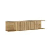Mueble de TV de Diseño Nórdico + Modulo Alto, 2 Compartimentos y 2 Puertas,Mauvella Rayas, 49cm(Al) x 180cm (Anc) x 40cm (Fon)