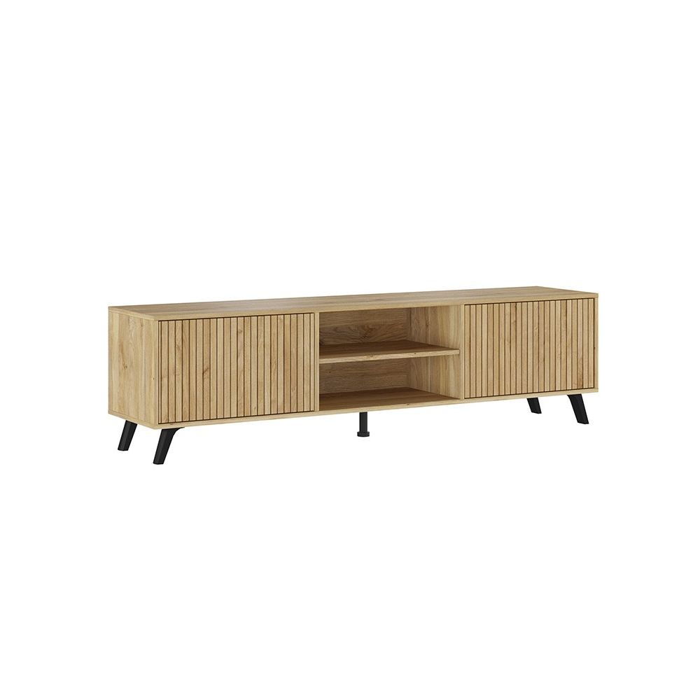 Conjunto de Salón Mueble Completo: Bajo TV, Vitrina, Estantería Decorativa y 2 Estantes - Color Mauvella Rayas