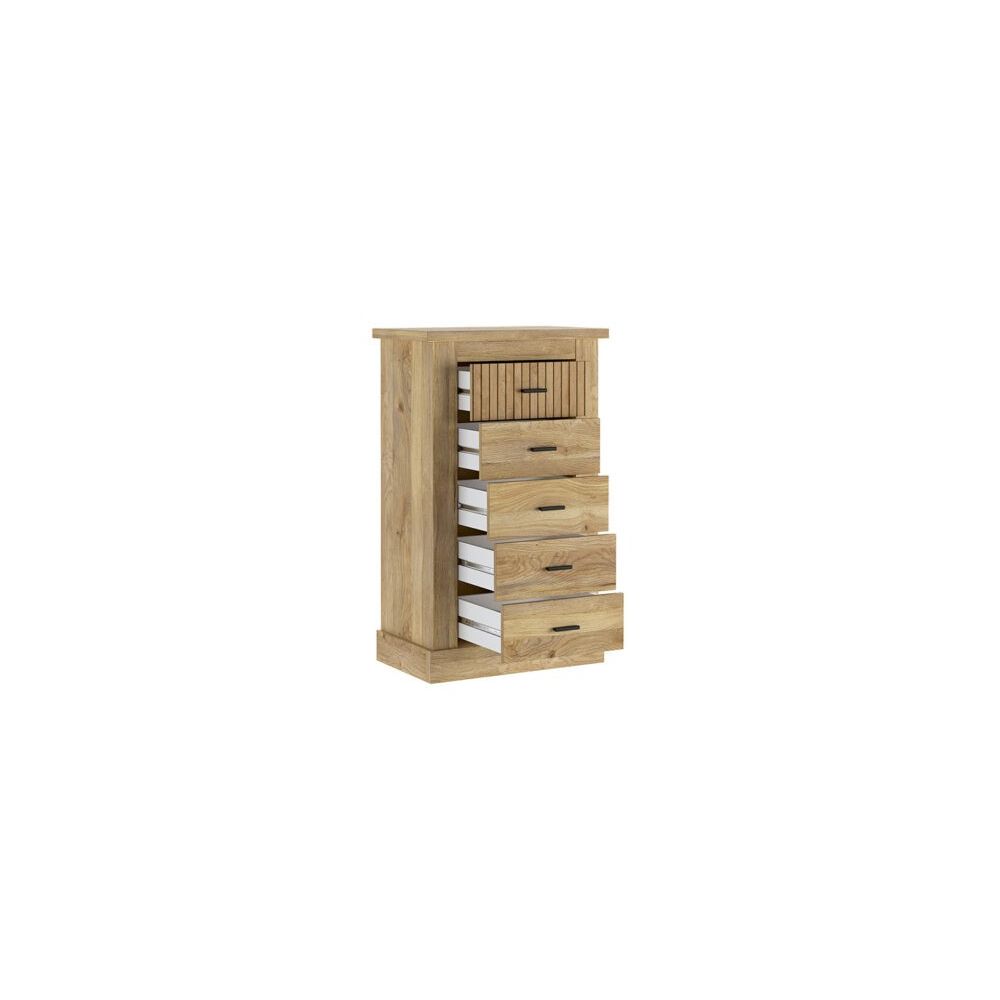 Pack de Muebles de Dormitorio Habitación con Cabecero, 2 Mesitas de Noche 3 Cajones y Sinfonier en Color Mauvella Rayas