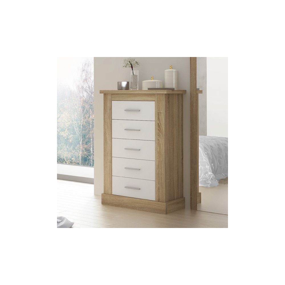 Pack de Dormitorio con Cabecero de 160 x 120 cm + 2 Mesitas de Noche + Sinfonier | Color Cambria y Blanco
