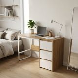Escritorio Oficina 120 cm con 3 Cajones, Mesa de Ordenador Moderna, Tablero MDF y Melamina, Color Sonoma/Blanco, 120x48x74 cm