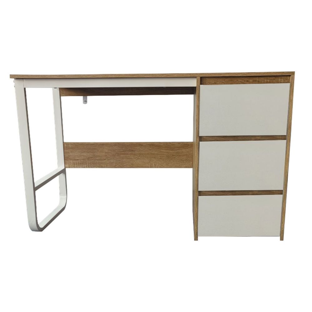 Escritorio Oficina 120 cm con 3 Cajones, Mesa de Ordenador Moderna, Tablero MDF y Melamina, Color Sonoma/Blanco, 120x48x74 cm