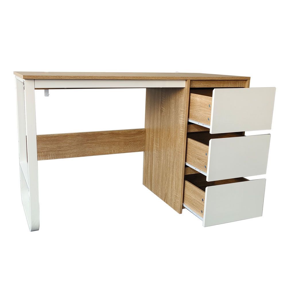 Escritorio Oficina 120 cm con 3 Cajones, Mesa de Ordenador Moderna, Tablero MDF y Melamina, Color Sonoma/Blanco, 120x48x74 cm