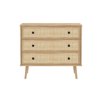 Cómoda de 3 Cajones con Patas de Madera - Color Natural - 90x39x79 cm - Mueble de Almacenamiento para Dormitorio
