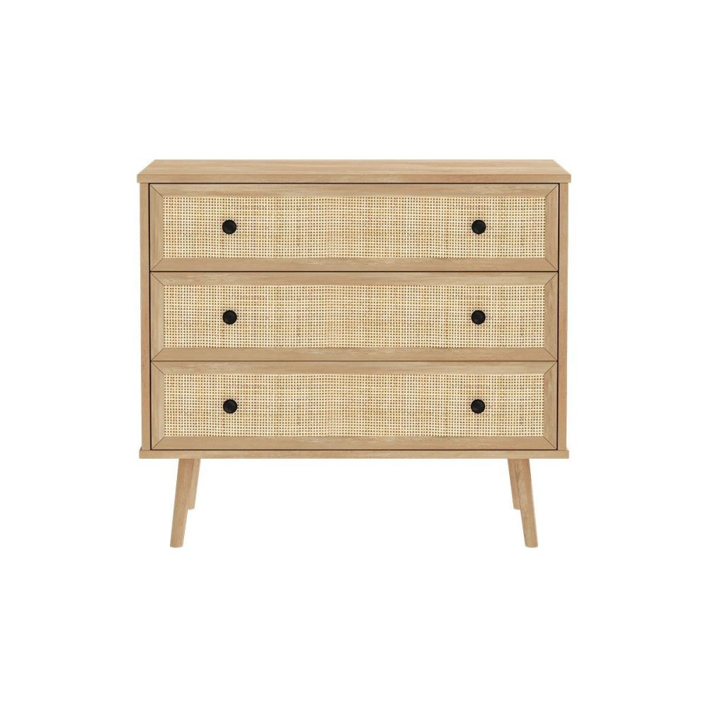 Cómoda de 3 Cajones con Patas de Madera - Color Natural - 90x39x79 cm - Mueble de Almacenamiento para Dormitorio