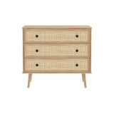 Cómoda de 3 Cajones con Patas de Madera - Color Natural - 90x39x79 cm - Mueble de Almacenamiento para Dormitorio