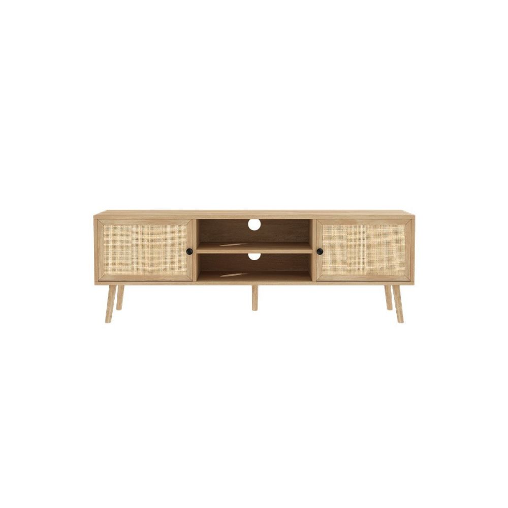Mueble TV de Ratán en Color Natural 150x39x49 cm - 2 Puertas - Estilo y Durabilidad.