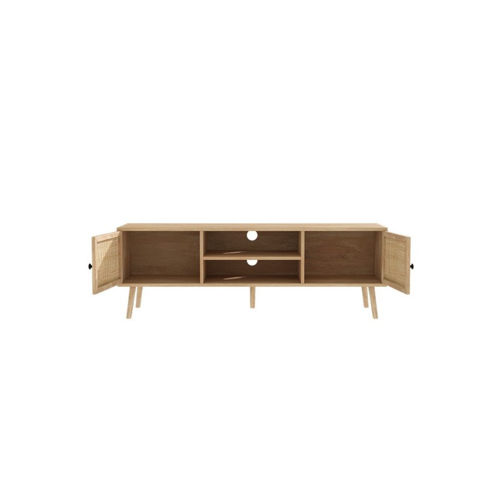 Mueble TV de Ratán en Color Natural 150x39x49 cm - 2 Puertas - Estilo y Durabilidad.